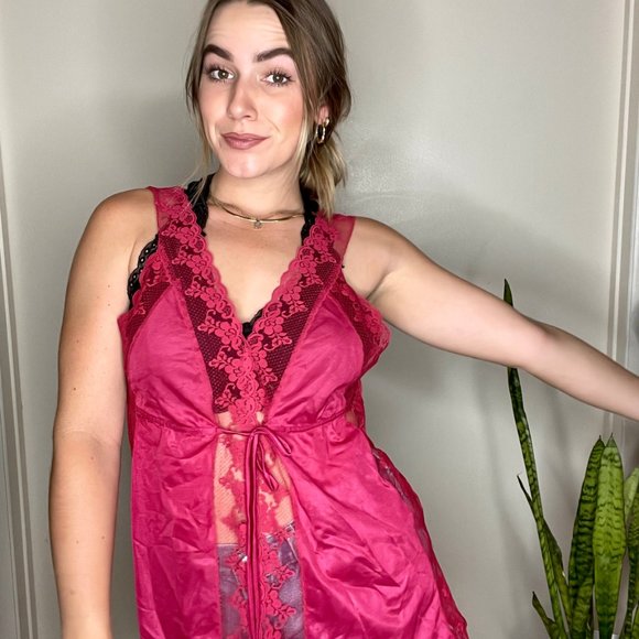Vintage 80's Pink Lace Satin Lingerie Top Medium - Picture 2 of 5